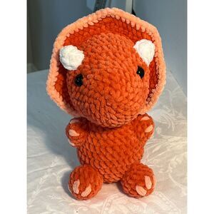 Crocheted Handmade Orange Creamsicle Triceratops Baby Plush 8-1/2"Tall